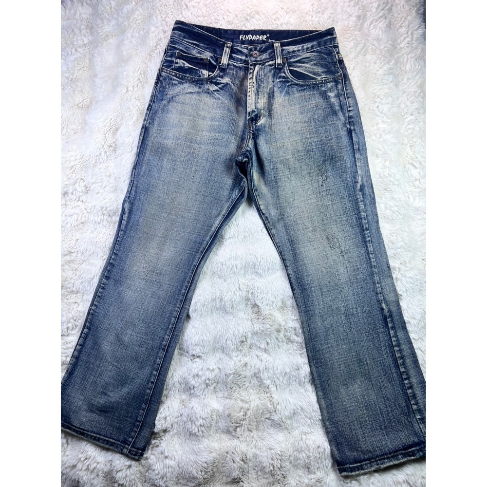 Flypaper Jeans Mens 32x30 Blue Distressed Whiskered Straight Leg Denim Y2K. A32